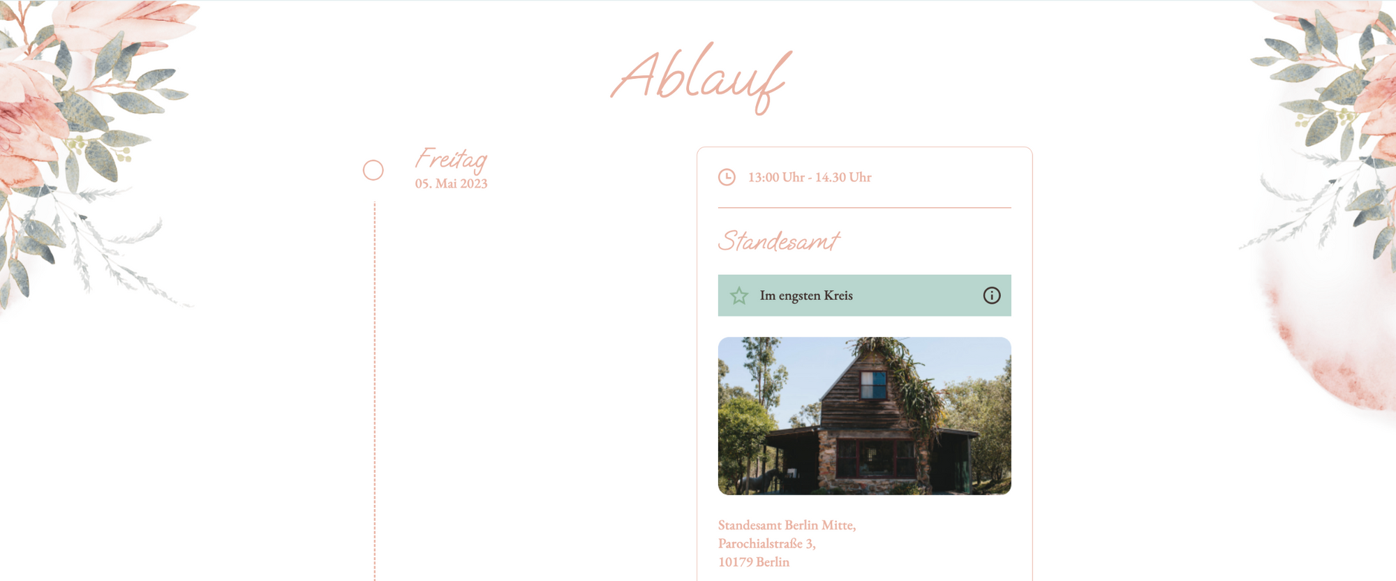 Hochzeitswebsite in der Hochzeitsplanung erstellenHier könnt Ihr die Events für Eure Hochzeitswebsite ganz einfach eintragen