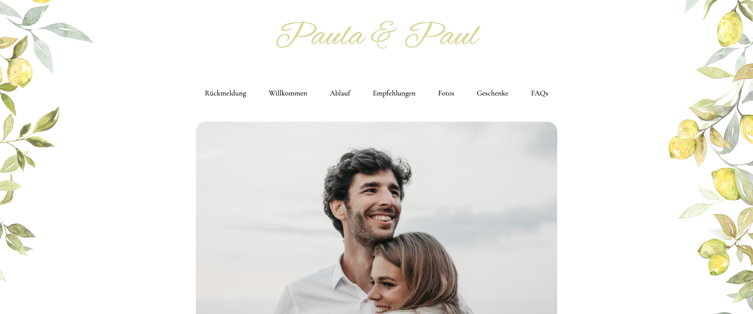 Hochzeitswebsite mit Inhaltsübersicht zur einfachen Navigation