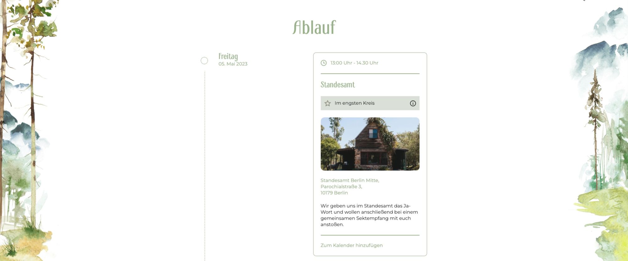 Traumhafte Webseite mit Wald-Design für eine naturverbundene Hochzeit