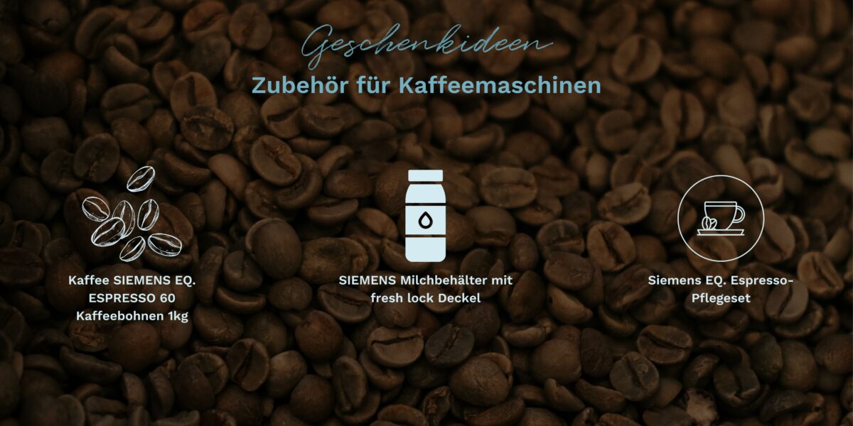 Ein Bild einer Kaffeebohne mit verschiedenen Geschenkideen.