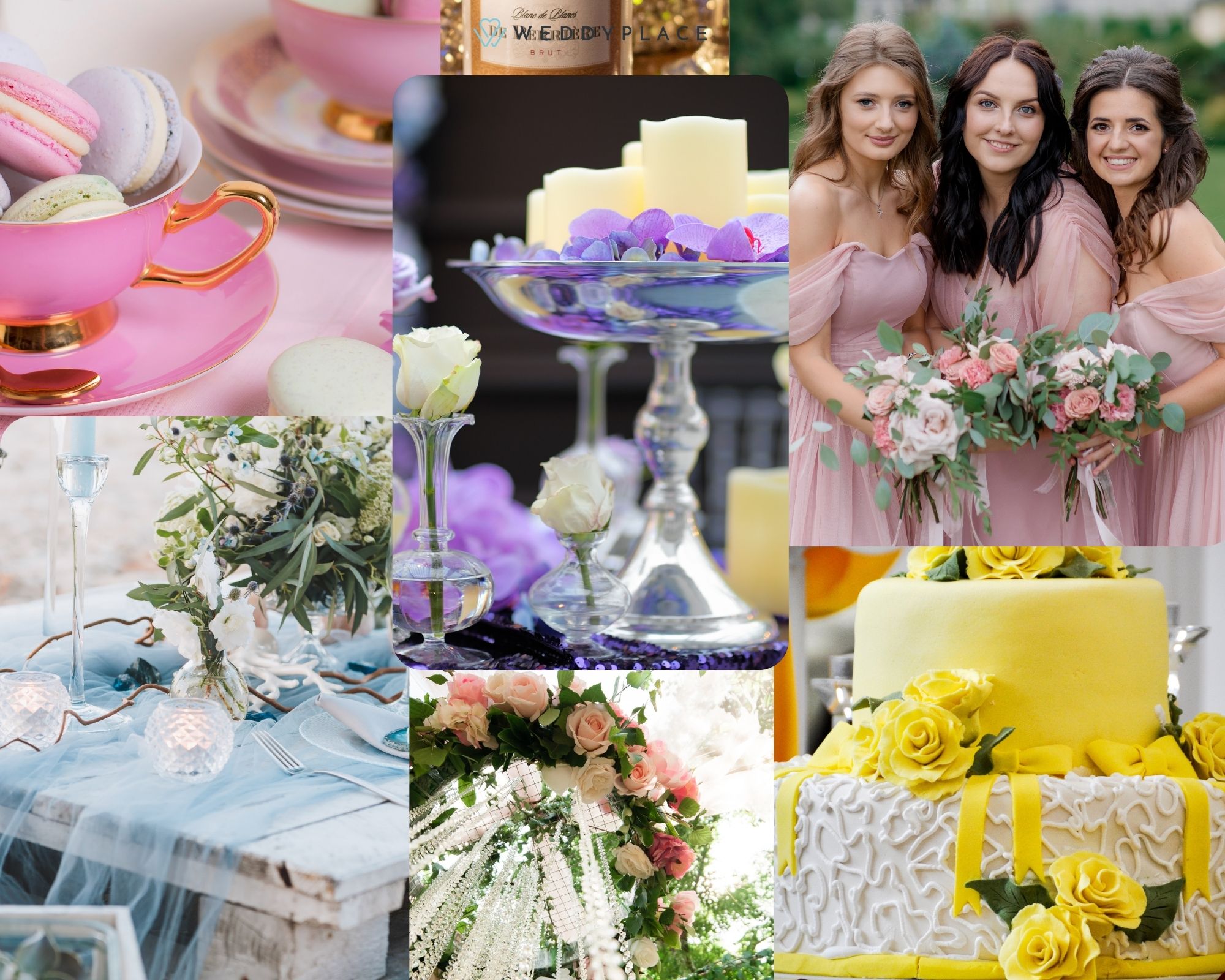 Fotocollage mit verschiedenen Hochzeitsfarben und -bildern