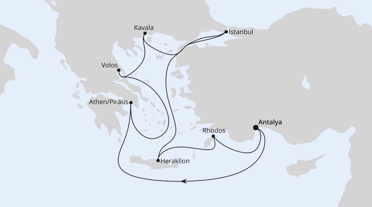 Bild einer Route, die Insel- und Küstenmomente mit einer Stadt wie Istanbul verbindet und dadurch ein sehr besonderes Reisegefühl entstehen lässt (AIDAstella).